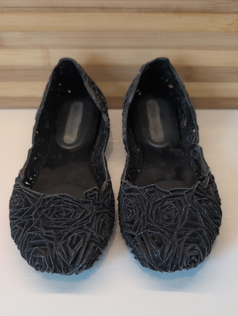 Melissa x Campana Fitas II Black Glitter Jelly Ballet Flats Size 6